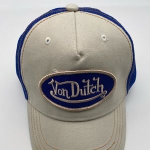 VON DUTCH ORIGINAL SUEDE TRUCKER HAT CREME/BLUE